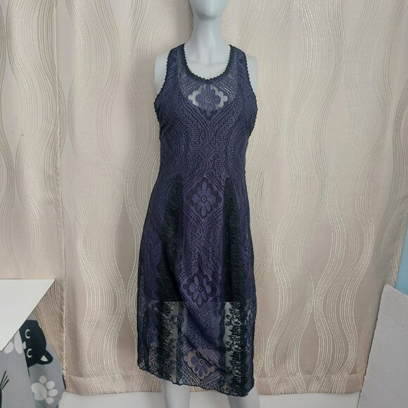 Free People Miracle Lace Racerback Dress S Midi Navy Boho Romantic Below Knee - Picture 12 of 14